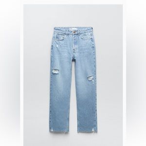 Zara Ripped Straight Cropped Jeans